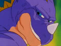 Maraikoh smirks after seeing Goku slip off his back
