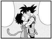 Gine e Bardock abbracciati.