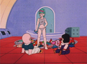 Bulma, Krillin and Gohan passing time in the ship