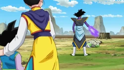 Goku usando cosplay mata Zamasu e Chichi