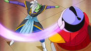 Zamasu threatens Zuno for the information about the Super Dragon Balls and Goku