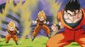 Goku with his two sons, during a battle