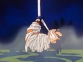 Goku hangs on after purposely jumping
