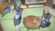 Zamasu watches the fight between Universe 6 and Universe 7 on GodTube with Gowasu