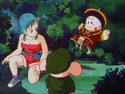 Puar in disguise, Bulma, and Oolong in Mystical Adventure