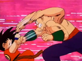 Tien has Goku on the ropes