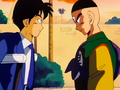 Tien apologizes to Yamcha for breaking his leg