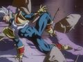 Super Baby Vegeta 2 is slammed by Goku's Kiai