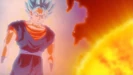 Super Saiyan Blue Vegito about to deflect Fused Zamasu's technique