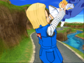 Android 18 throws Vegeta away