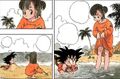 Goku and Bulma enjoying the beach before the turtle comes back