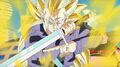 Super Saiyan 3 Future Trunks wielding his sword in Dragon Ball Heroes Mission 2