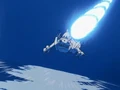 Goku and Pan's combined Kamehameha about to hit Haze Shenron