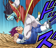 Gas colpisce Vegeta con una ginocchiata