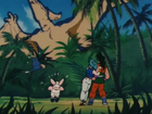 Puar, Oolong, Bulma, and Yamcha meet a giant pterodactyl