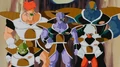 The Ginyu Force laughing at Vegeta, Gohan, and Krillin
