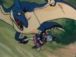 A pterodactyl flies away with Bulma