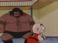 Bacterian looking at Krillin who is in a state of shock