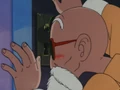 Master Roshi takes a peek through the key-hole at Launch