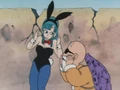 Oolong in Bulma's form deceiving Roshi in the anime