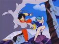 Yamcha and Bulma dodge a rocket from Launch