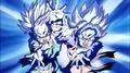 Goten and Trunks firing their Kamehamehas in Bio Broly