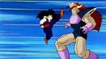 Gohan kicking Mustard before killing him with a Masenko