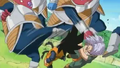 Kado kicks goten in the face and hits trunks in the face