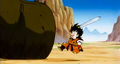 Gohan chasing after the T-Rex with his sword