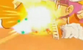 Arale and Goku combine their attacks in W Bakuretsu Impact