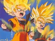 Goten y Trunks transformándose