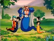 Bulma, Chichi, Videl e Dabura procurando por Gohan no Paraíso