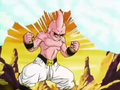 Kid Buu blows out smoke after eating South Supreme Kai's Full Power Energy Ball