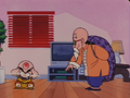 Roshi throws the stone back at Krillin
