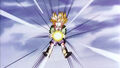 Trunks fires a Ki Blast at Broly in Broly - Second Coming