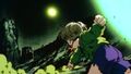 Trunks fires a Ki Blast at Broly in Broly - Second Coming