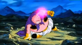 Majin Buu about to use the Chocolate/Cookie Beam against Evil Buu