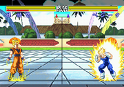 Goku and Vegeta powering-up in the World Martial Arts Tournament stage in Shin Butōden