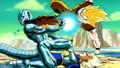 Goku kicks Meta-Cooler, causing him to fire his Ki Blast away from Vegeta in The Return of Cooler