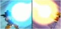 Goku and Pan fire combined Energy Waves in W Bakuretsu Impact