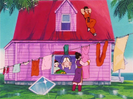 Chi-Chi hanging laundry after Kame House got flooded