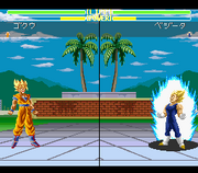 Goku and Vegeta powering-up in the World Martial Arts Tournament stage in Super Butōden 3