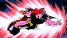 Goku's Super God Fist combined with Kaio-ken hitting Ebifurya