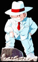 Krillin sporting his white suit in the Garlic Jr. Saga