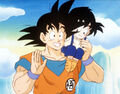 Goku with Gohan on his shoulders