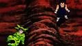 Goku and Vegeta looking at the roundworm