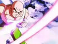 Tien easily dodges Super Buu's attack