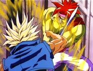 Gokua ataca a Trunks con la Espada Diabólica.