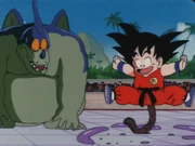 Goku's tail grows back during the fight with Giran