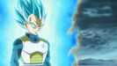 Super Saiyan Blue Vegeta about to attack Frieza